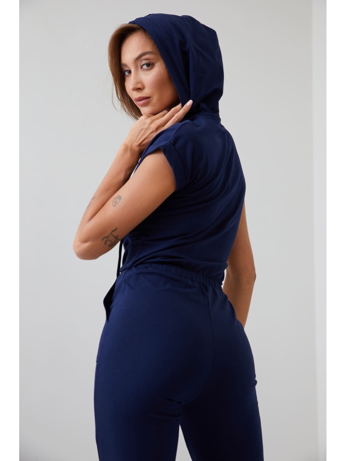 Women\'s navy blue hooded jumpsuit FK622 - Online store - Boutique